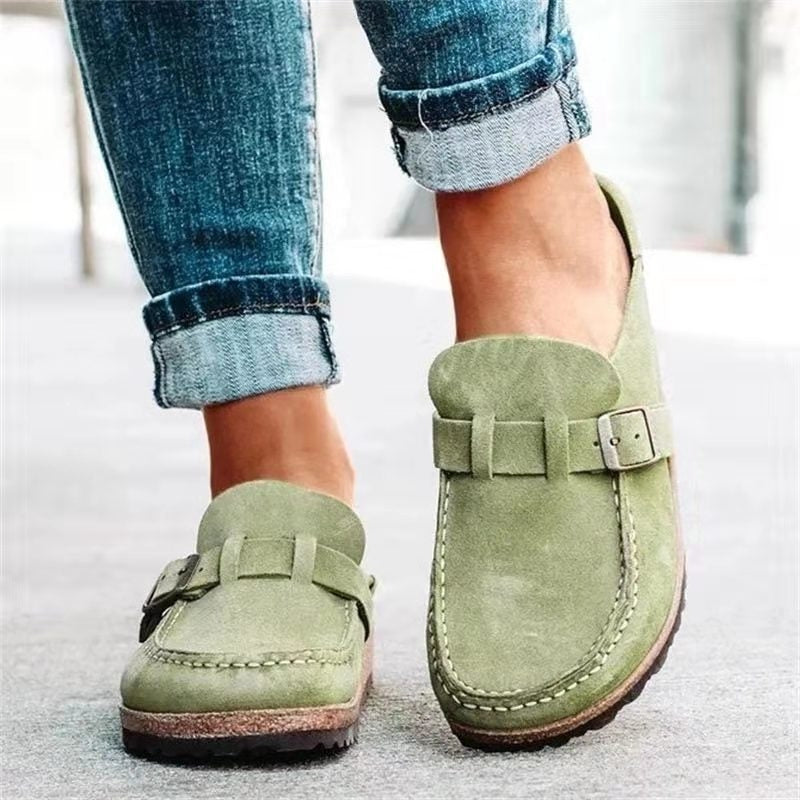 Women's Slip-on Loafers with Buckle Strap and Cork Sole