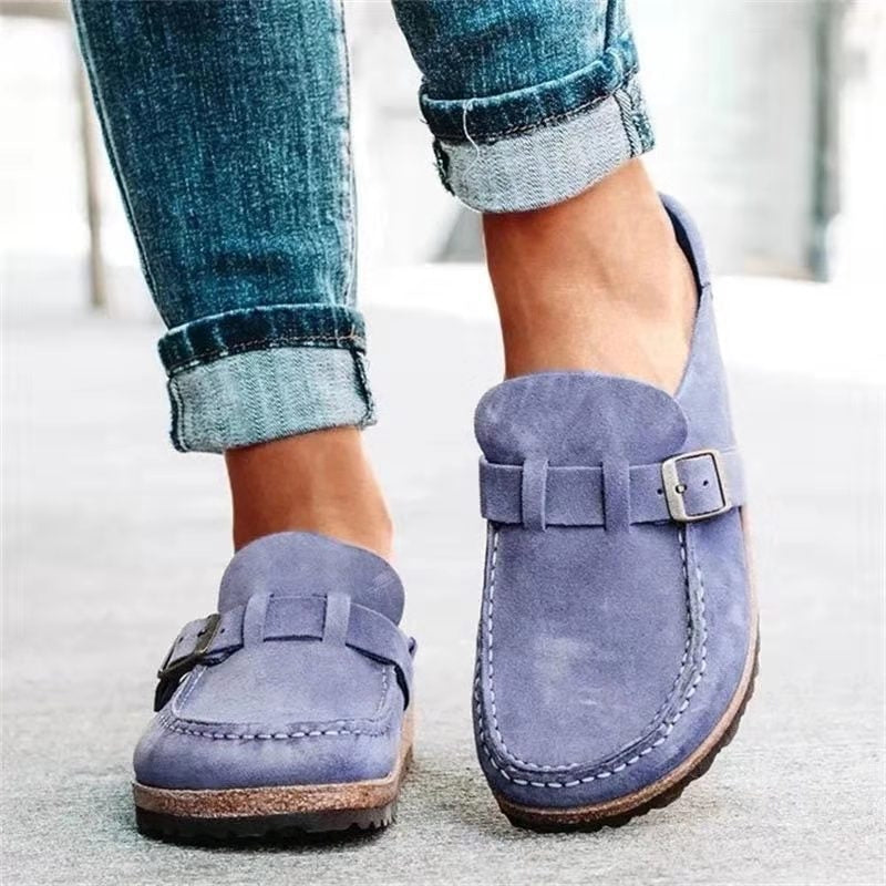 Women's Slip-on Loafers with Buckle Strap and Cork Sole