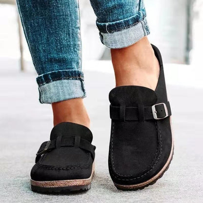 Women's Slip-on Loafers with Buckle Strap and Cork Sole