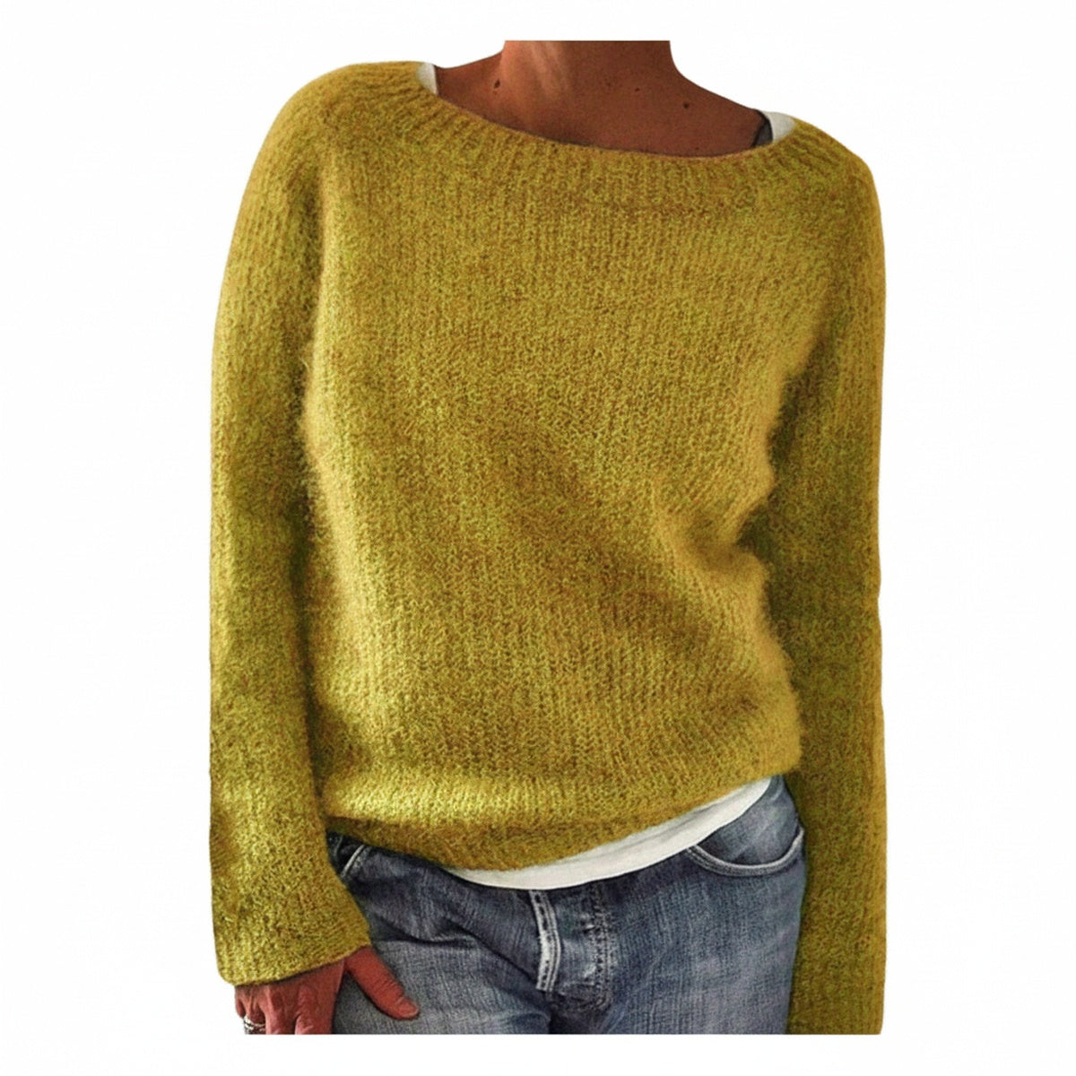 Women's Sweater Long Sleeve with Boat Neck and Relaxed Fit