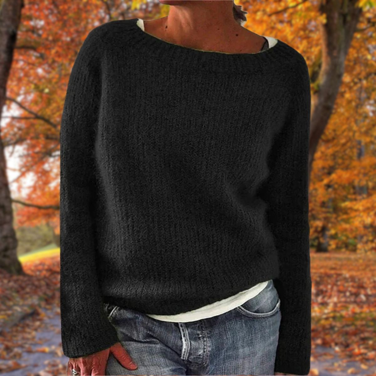Women's Sweater Long Sleeve with Boat Neck and Relaxed Fit