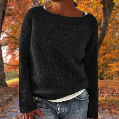 Women's Sweater Long Sleeve with Boat Neck and Relaxed Fit