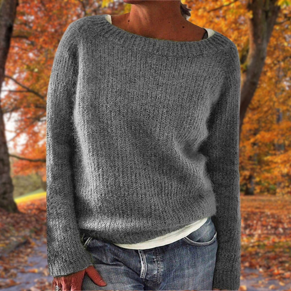 Women's Sweater Long Sleeve with Boat Neck and Relaxed Fit