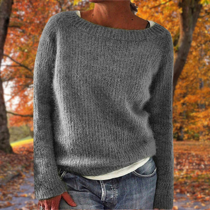 Women's Sweater Long Sleeve with Boat Neck and Relaxed Fit