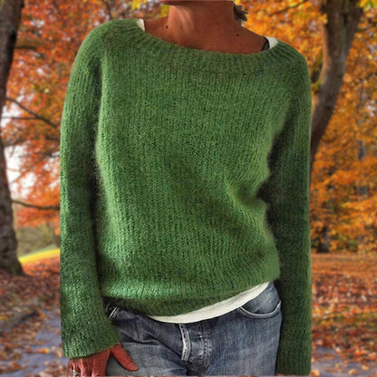 Women's Sweater Long Sleeve with Boat Neck and Relaxed Fit