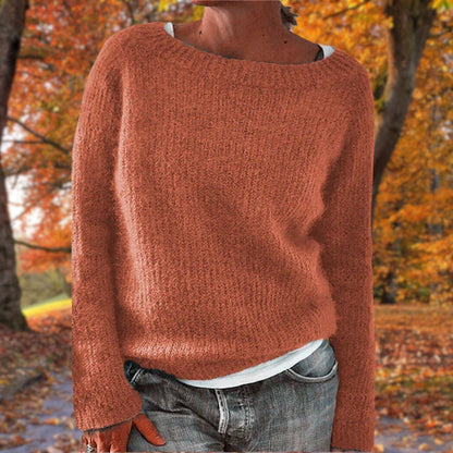 Women's Sweater Long Sleeve with Boat Neck and Relaxed Fit