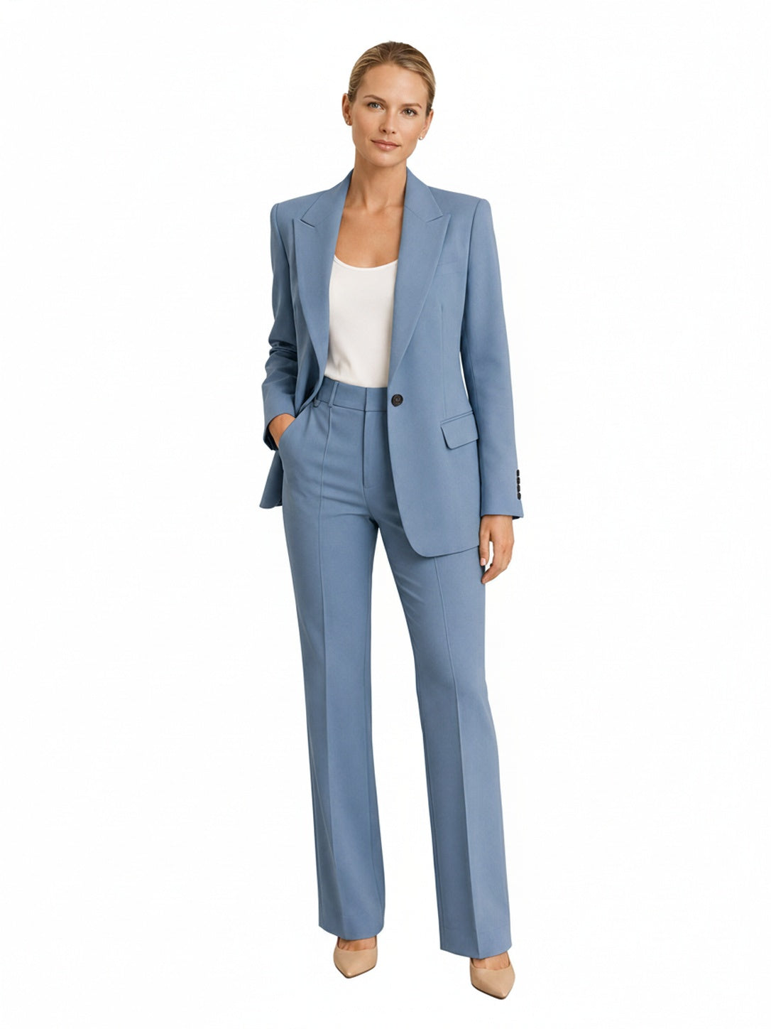 Women's Tailored Blazer and High-Waist Wide-Leg Trousers Suit Set