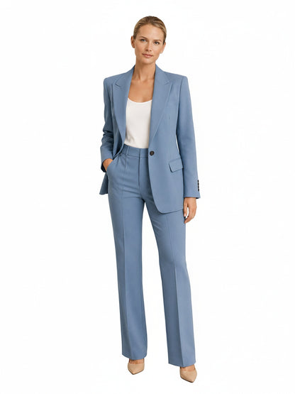 Women's Tailored Blazer and High-Waist Wide-Leg Trousers Suit Set