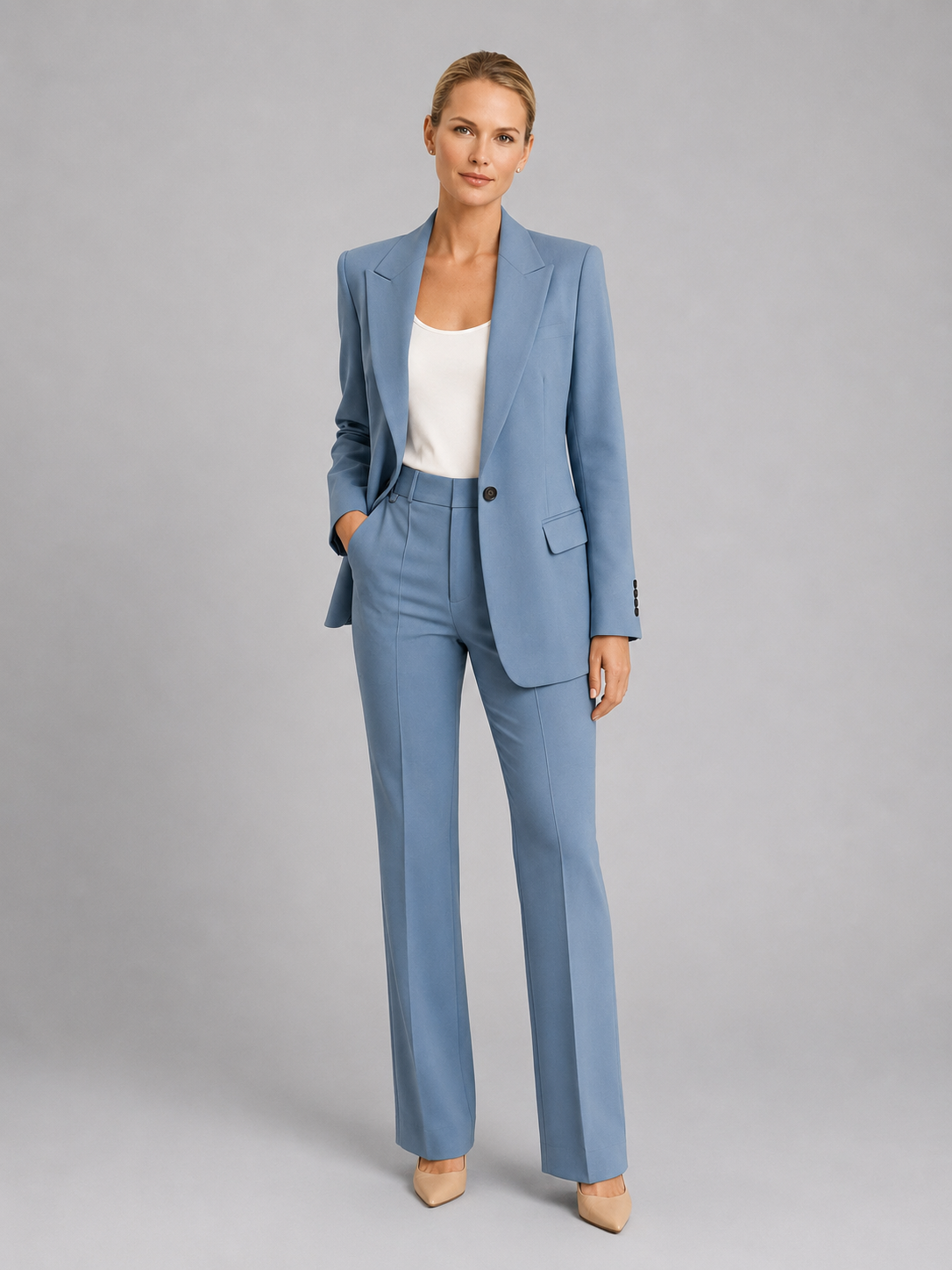 Women's Tailored Blazer and High-Waist Wide-Leg Trousers Suit Set