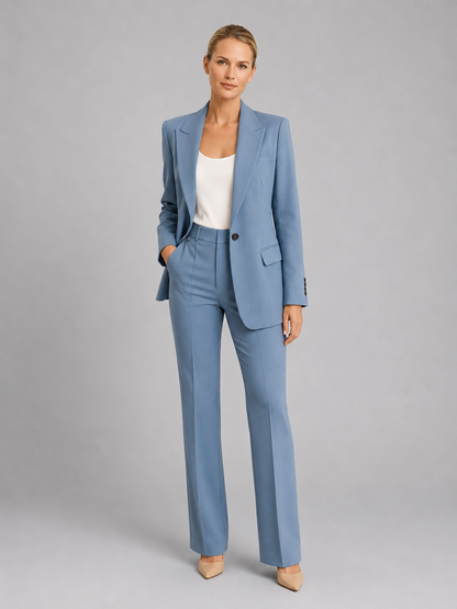 Women's Tailored Blazer and High-Waist Wide-Leg Trousers Suit Set