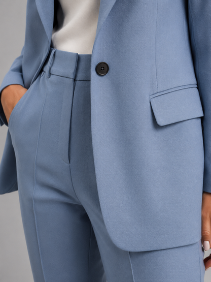 Women's Tailored Blazer and High-Waist Wide-Leg Trousers Suit Set