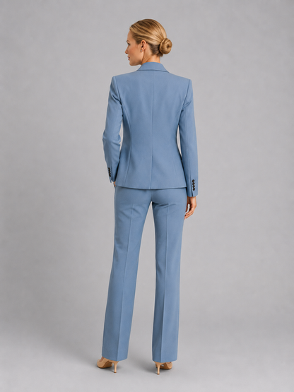 Women's Tailored Blazer and High-Waist Wide-Leg Trousers Suit Set
