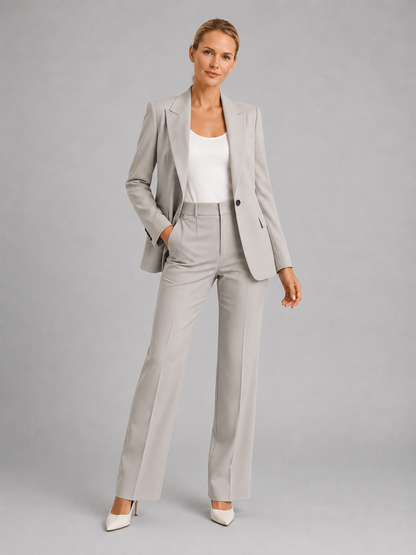 Women's Tailored Blazer and High-Waist Wide-Leg Trousers Suit Set