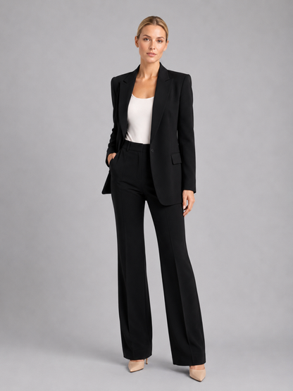 Women's Tailored Blazer and High-Waist Wide-Leg Trousers Suit Set
