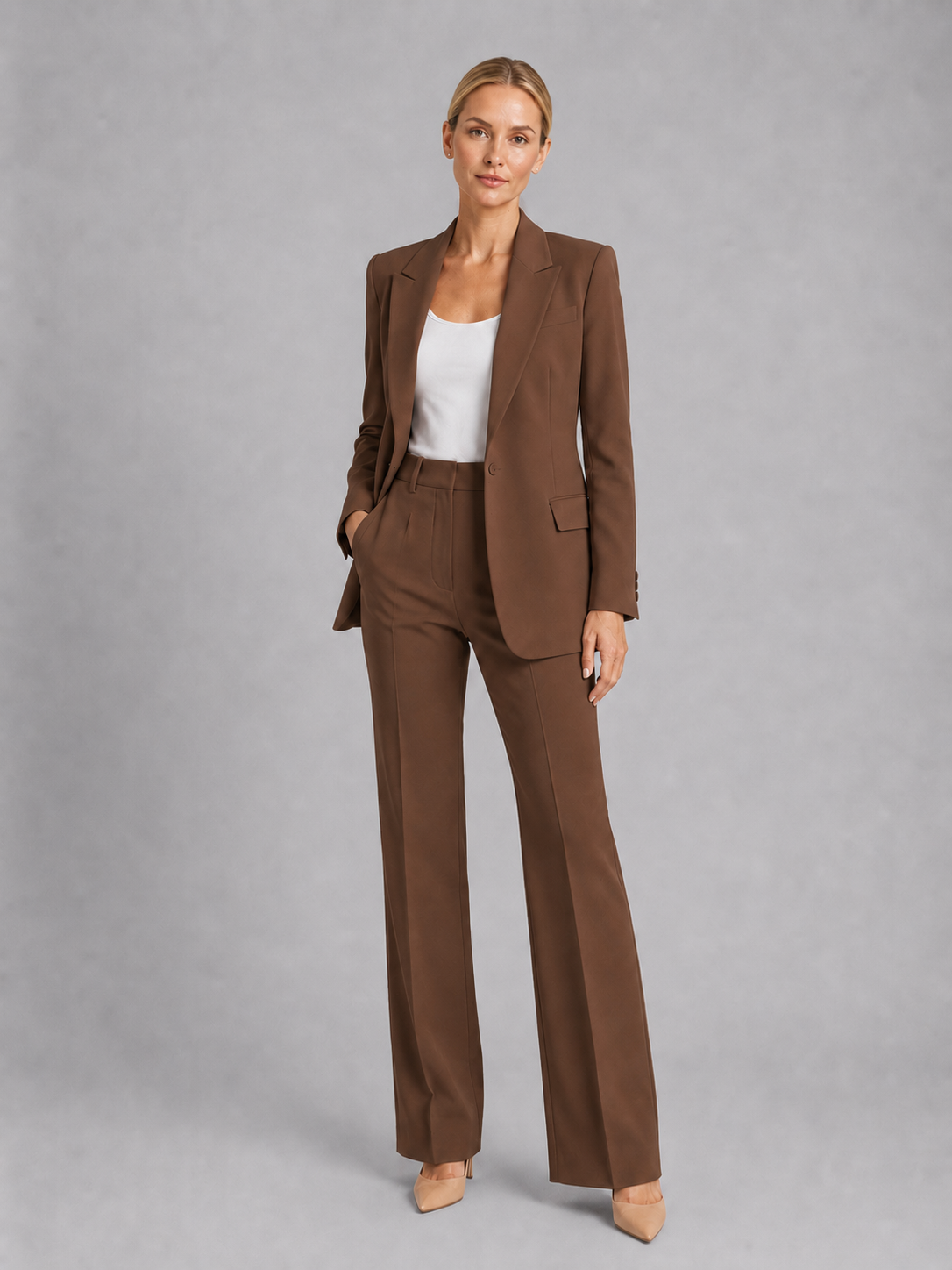 Women's Tailored Blazer and High-Waist Wide-Leg Trousers Suit Set