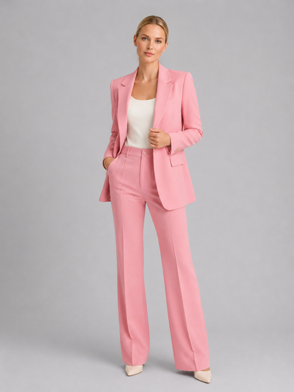 Women's Tailored Blazer and High-Waist Wide-Leg Trousers Suit Set