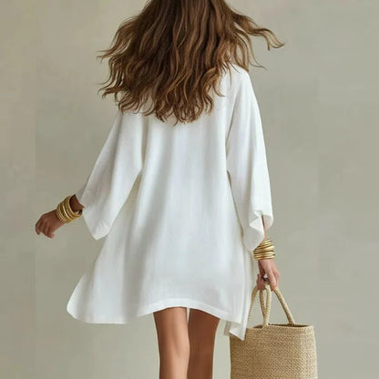 Women's Three-Piece Clothing Set with Kimono Cardigan, V-Neck Top and Drawstring Shorts