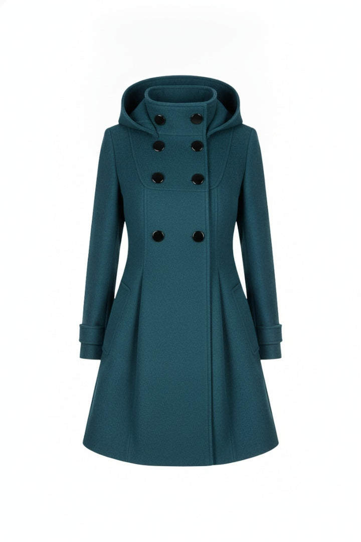 Women's Winter Coat Double-Breasted with Hood and A-Line Silhouette