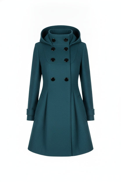 Women's Winter Coat Double-Breasted with Hood and A-Line Silhouette