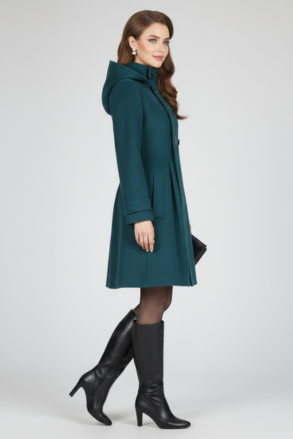 Women's Winter Coat Double-Breasted with Hood and A-Line Silhouette