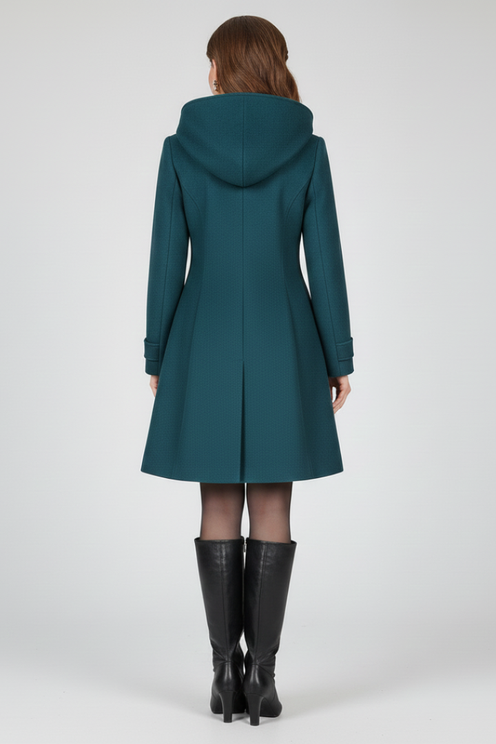 Women's Winter Coat Double-Breasted with Hood and A-Line Silhouette