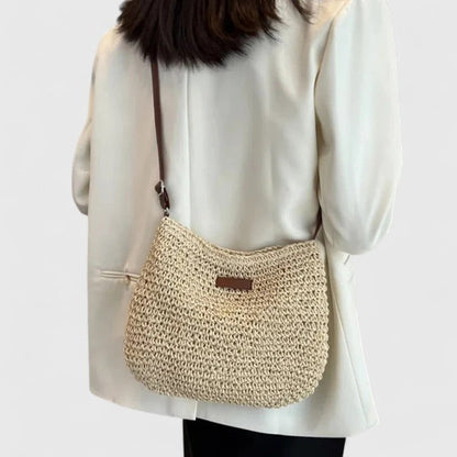 Women's Woven Straw Hobo Shoulder Bag with Adjustable Strap and Zip Closure