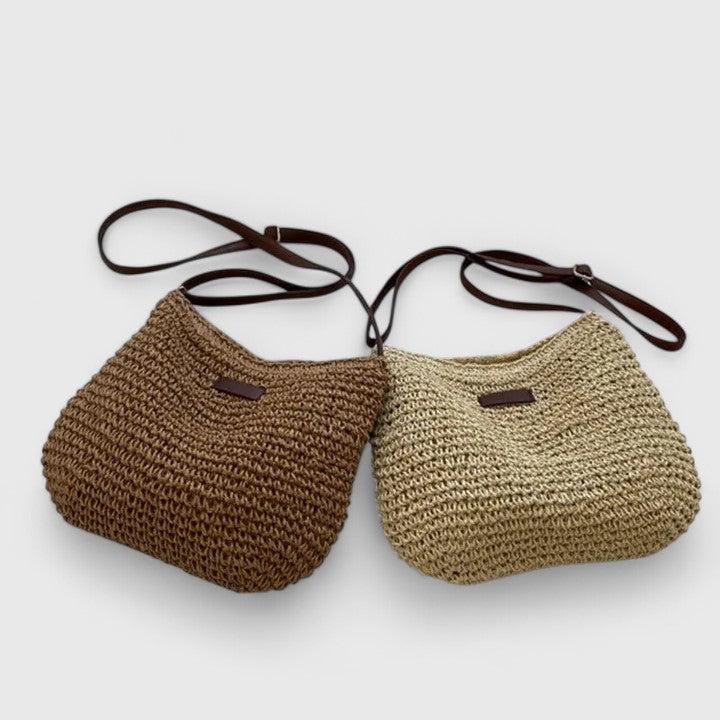 Women's Woven Straw Hobo Shoulder Bag with Adjustable Strap and Zip Closure